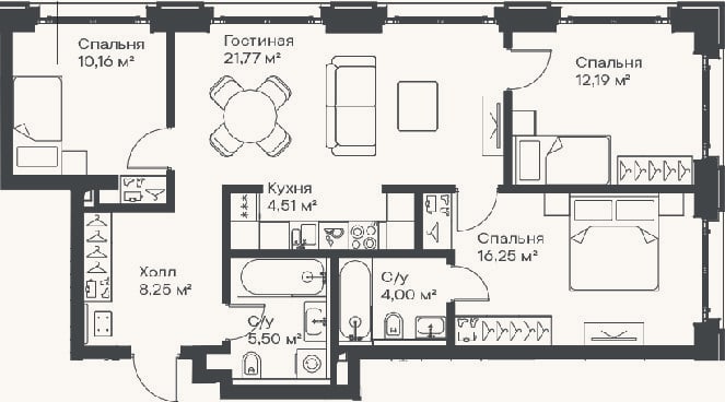 Планировка: 4+ к, 82,6 м²