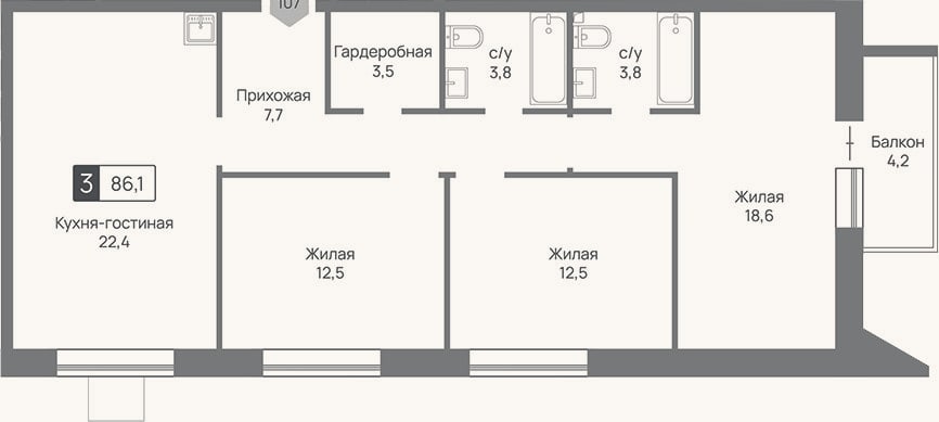 Планировка: 4+ к, 84,8 м²