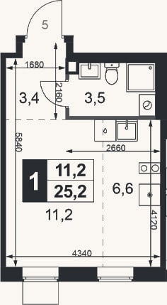 Планировка: Студия, 25,2 м²