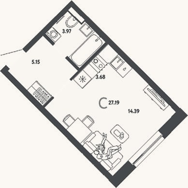 Планировка: Студия, 27,2 м²