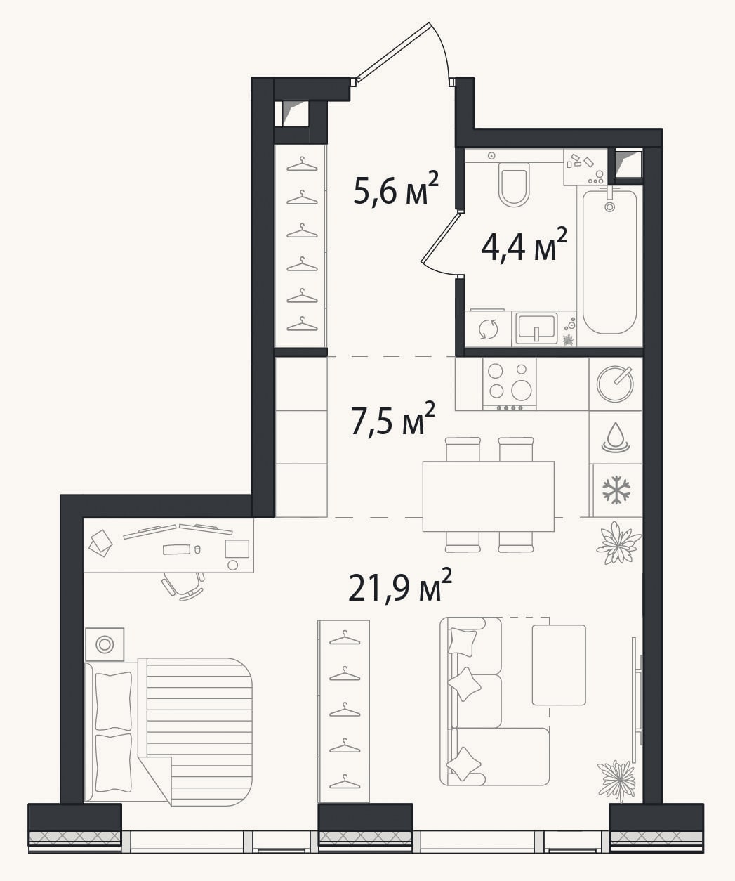 Планировка: Студия, 39,6 м²