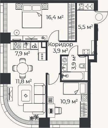Планировка: 3-к, 60,3 м²
