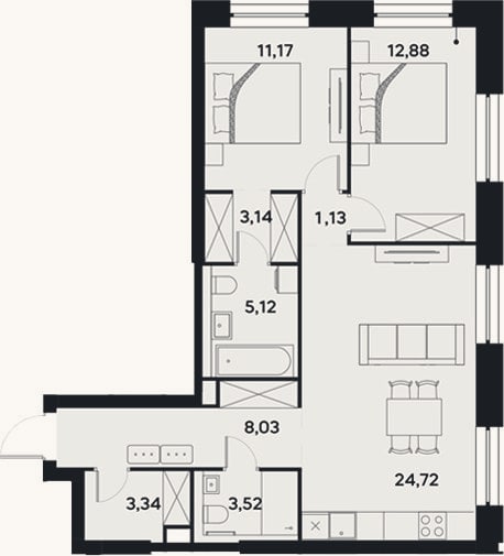 Планировка: 3-к, 73,1 м²
