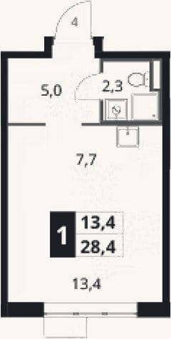 Планировка: Студия, 28,4 м²