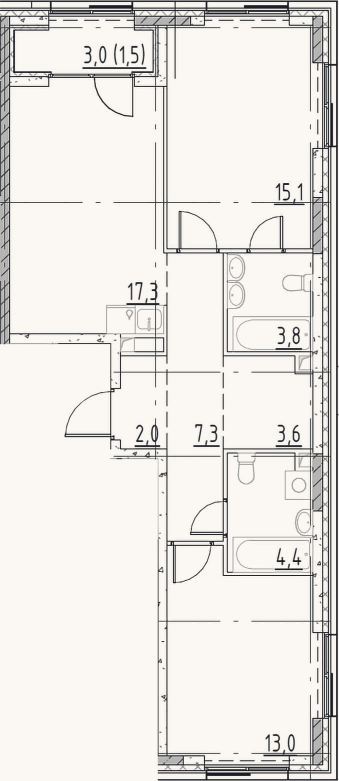 Планировка: 3-к, 66,5 м²