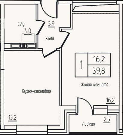 Планировка: 2-к, 37,3 м²