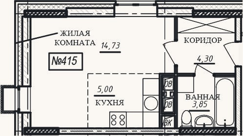 Планировка: Студия, 27,9 м²