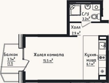 Планировка: Студия, 27,7 м²