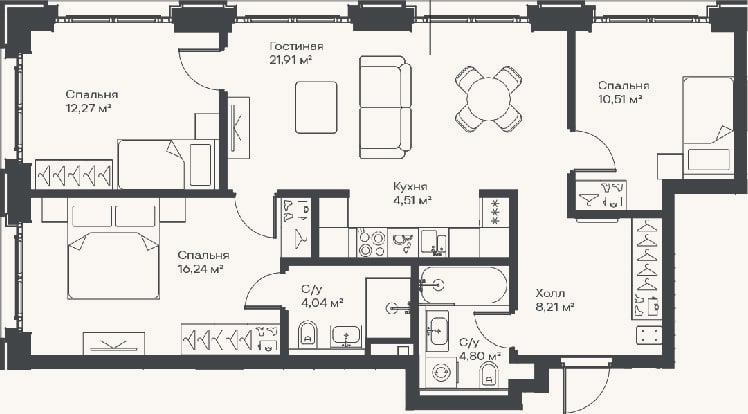 Планировка: 4+ к, 82,5 м²