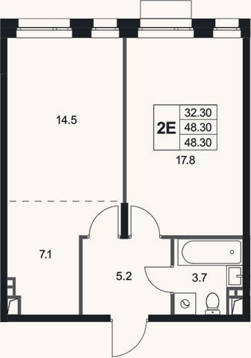 Планировка: 2-к, 48,3 м²