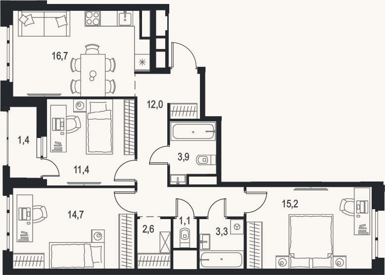 Планировка: 4+ к, 80,9 м²