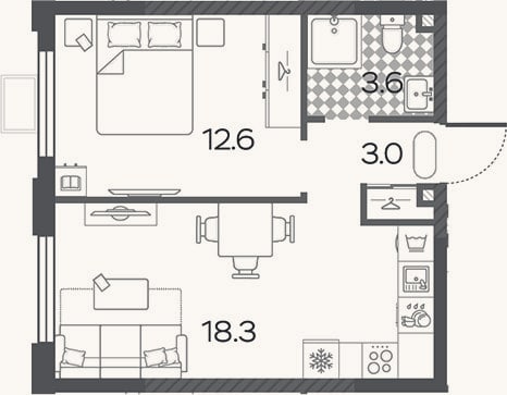 Планировка: 2-к, 37,5 м²
