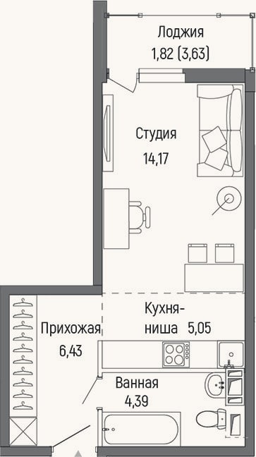 Планировка: Студия, 30 м²