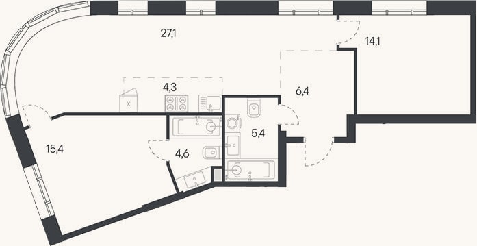 Планировка: 3-к, 81,4 м²