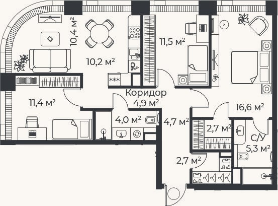 Планировка: 4+ к, 84,2 м²