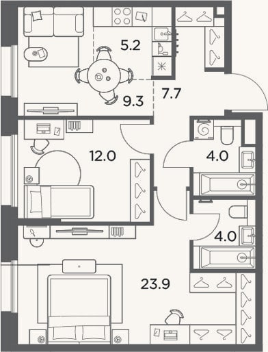 Планировка: 3-к, 66,1 м²
