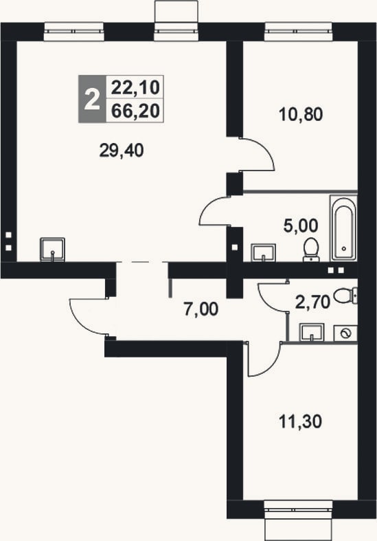 Планировка: 3-к, 66,2 м²
