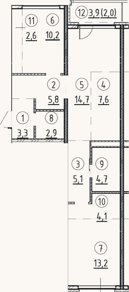 Планировка: 2-к, 74,1 м²