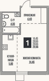 Планировка: Студия, 28,7 м²