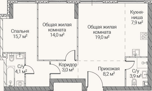 Планировка: 3-к, 75,8 м²