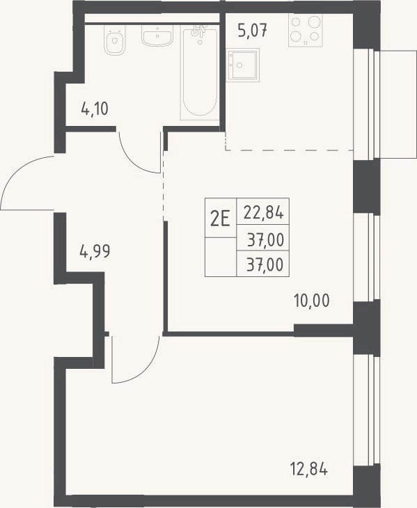 Планировка: 2-к, 37 м²