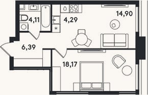 Планировка: 2-к, 47,9 м²