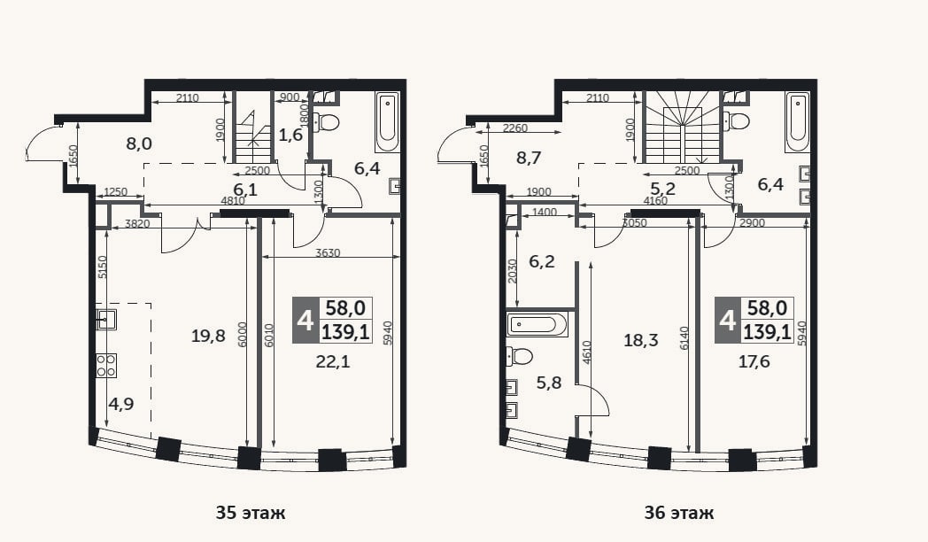 Планировка: 4+ к, 139,1 м²