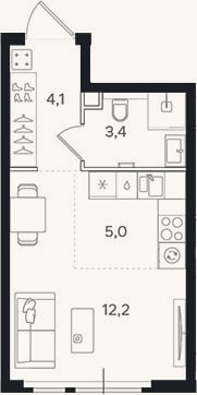 Планировка: Студия, 24,7 м²