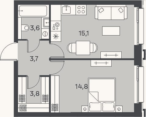 Планировка: 2-к, 41 м²
