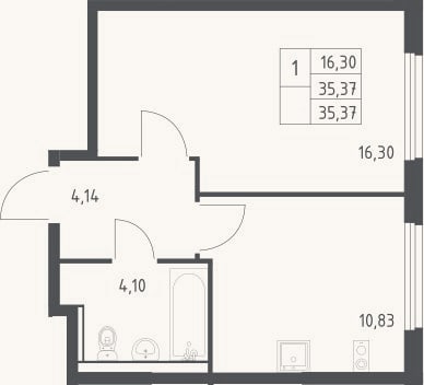 Планировка: 1-к, 35,4 м²