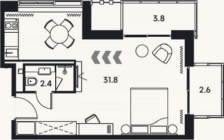 Планировка: Студия, 34,2 м²