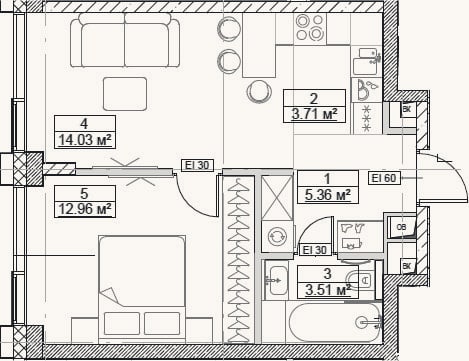 Планировка: 2-к, 39,6 м²