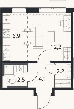 Планировка: Студия, 27,9 м²