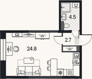 Планировка: Студия, 32 м²