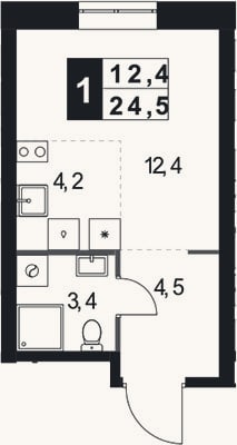 Планировка: Студия, 24,5 м²