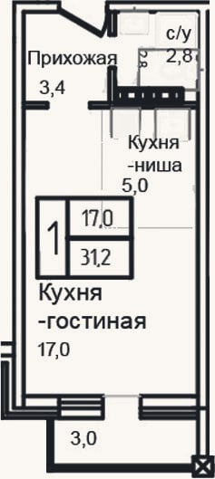 Планировка: Студия, 28,2 м²