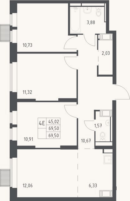 Планировка: 4+ к, 69,5 м²