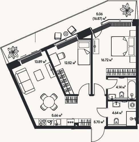 Планировка: 3-к, 63,3 м²