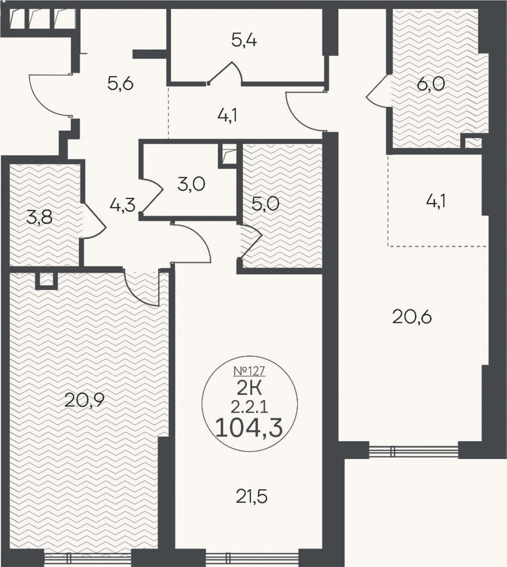Планировка: 2-к, 104,3 м²