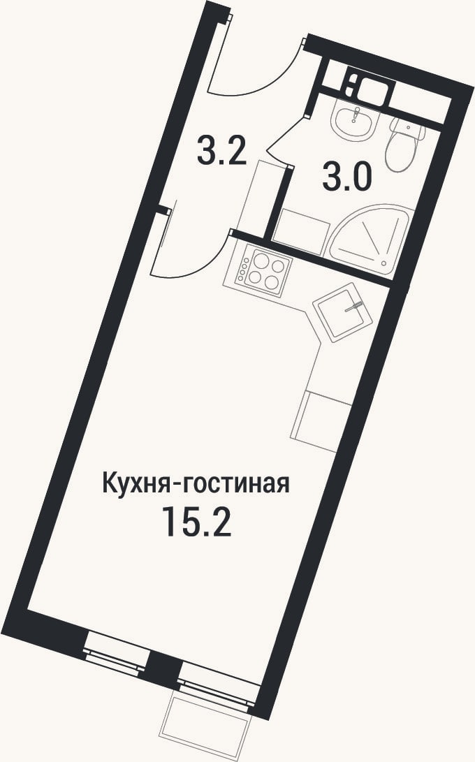Планировка: Студия, 21,4 м²