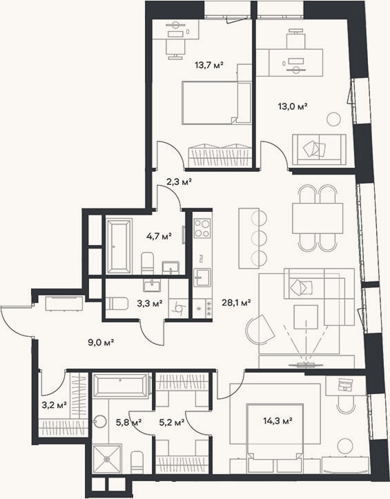 Планировка: 4+ к, 102,6 м²