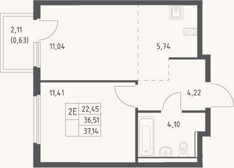 Планировка: 2-к, 36,5 м²