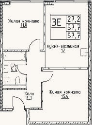 Планировка: 3-к, 57,7 м²