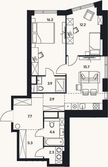 Планировка: 3-к, 70,8 м²