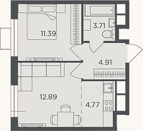 Планировка: 2-к, 37,7 м²