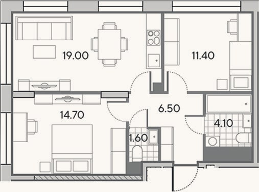 Планировка: 3-к, 57,3 м²