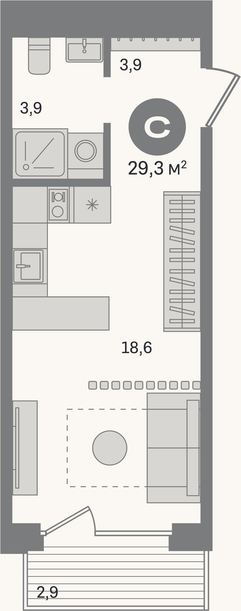Планировка: Студия, 26,3 м²