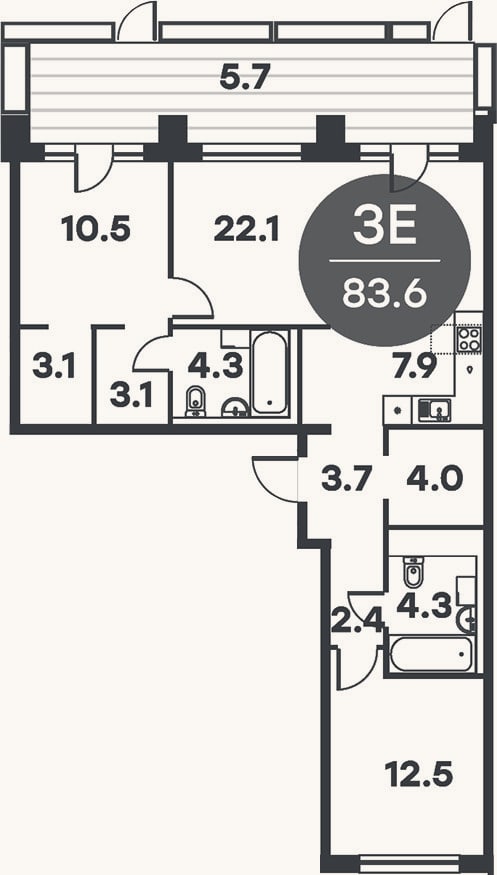 Планировка: 3-к, 82,4 м²