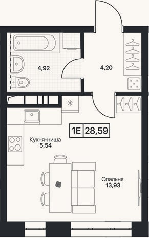 Планировка: Студия, 28,6 м²