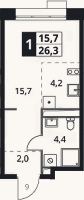 Планировка: Студия, 26,3 м²